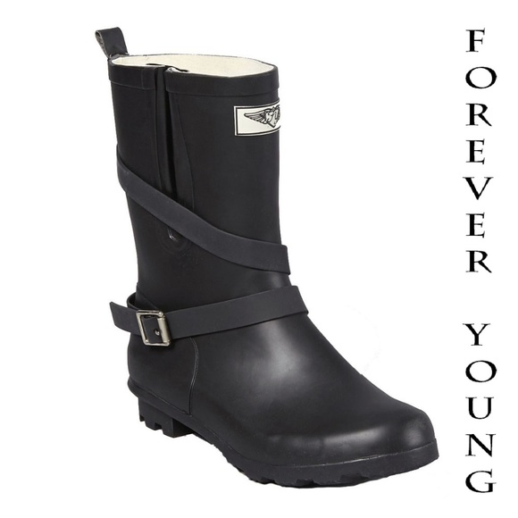 Forever Young Shoes - Women Mid Calf Rain Boots, #1414, Black